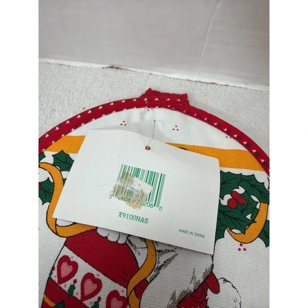 NWT VTG Cecil Saydah Co Christmas Bell Shaped Pot Holder Red Kitten Stocking